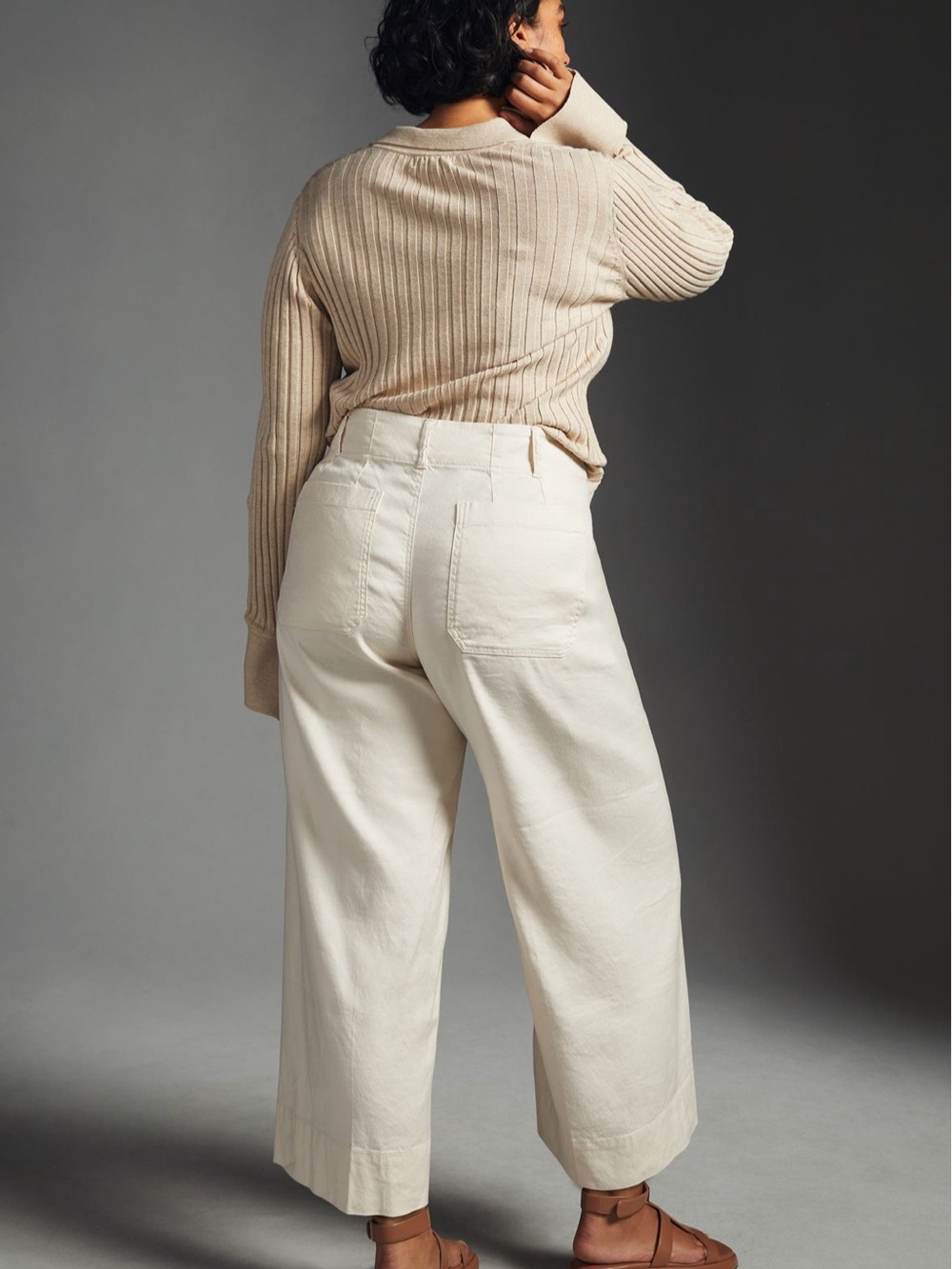 Anthropologie Colette European Linen Stretch Wide-Leg Pants in Cream - Picture 5 of 7